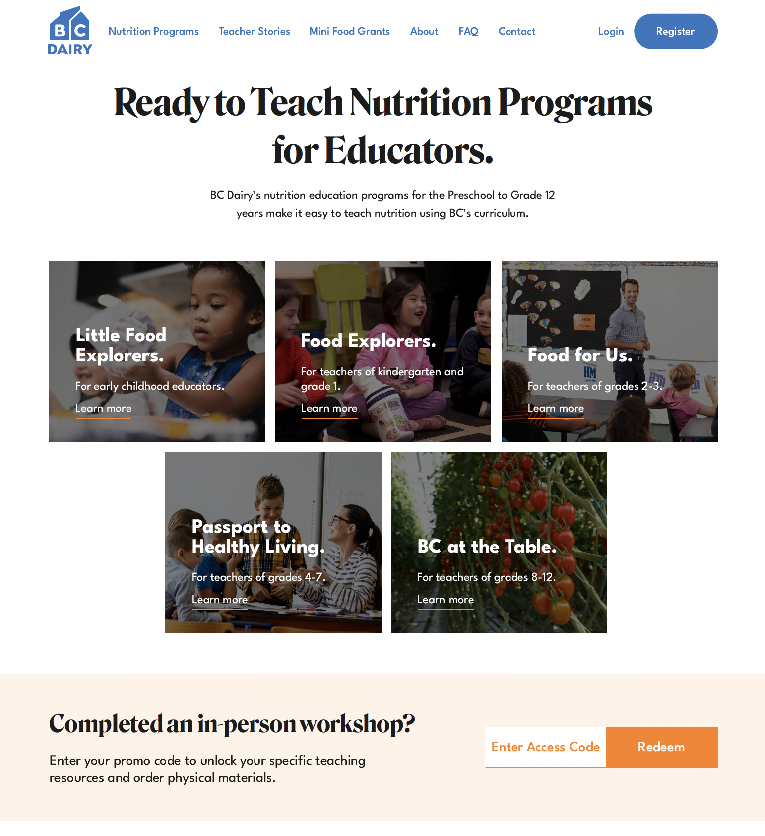 BC Dairy landing page for teaching nutrition