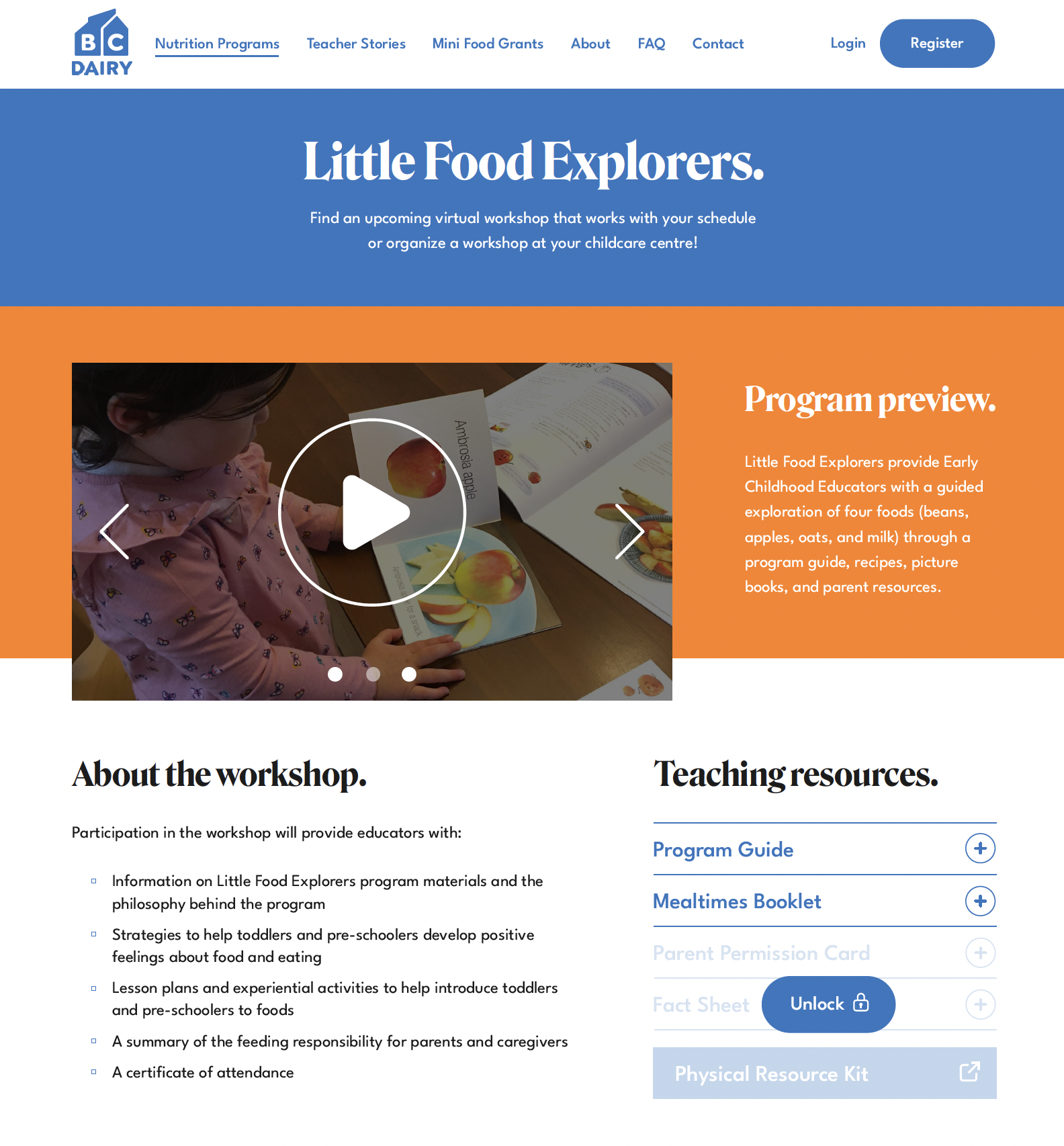 Example of a BC Dairy program page